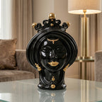 Testa di Moro, Woman, Black and Gold, crown, pure gold. Sicilian ceramics from Caltagirone, Sofia