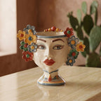 Testa di Moro with Flowers, Woman, Decoro Sicily, face, lips. Ceramiche Sofia, Caltagirone