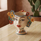 Testa di Moro with Flowers, Woman, Decoro Sicily, face, lips. Ceramiche Sofia, Caltagirone