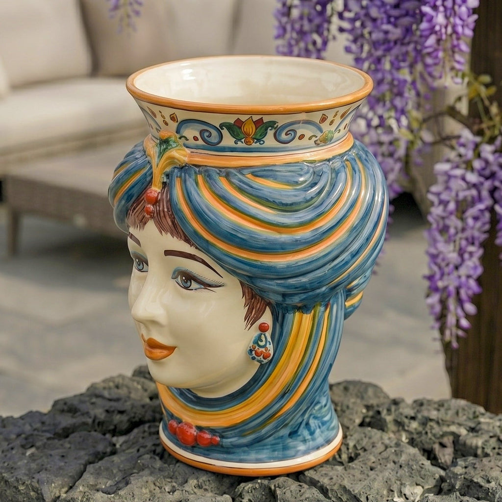 Testa di Moro, Woman without crown, Decoro Sicily, baroque decoration, turban. Sicilian ceramics from Caltagirone, Sofia