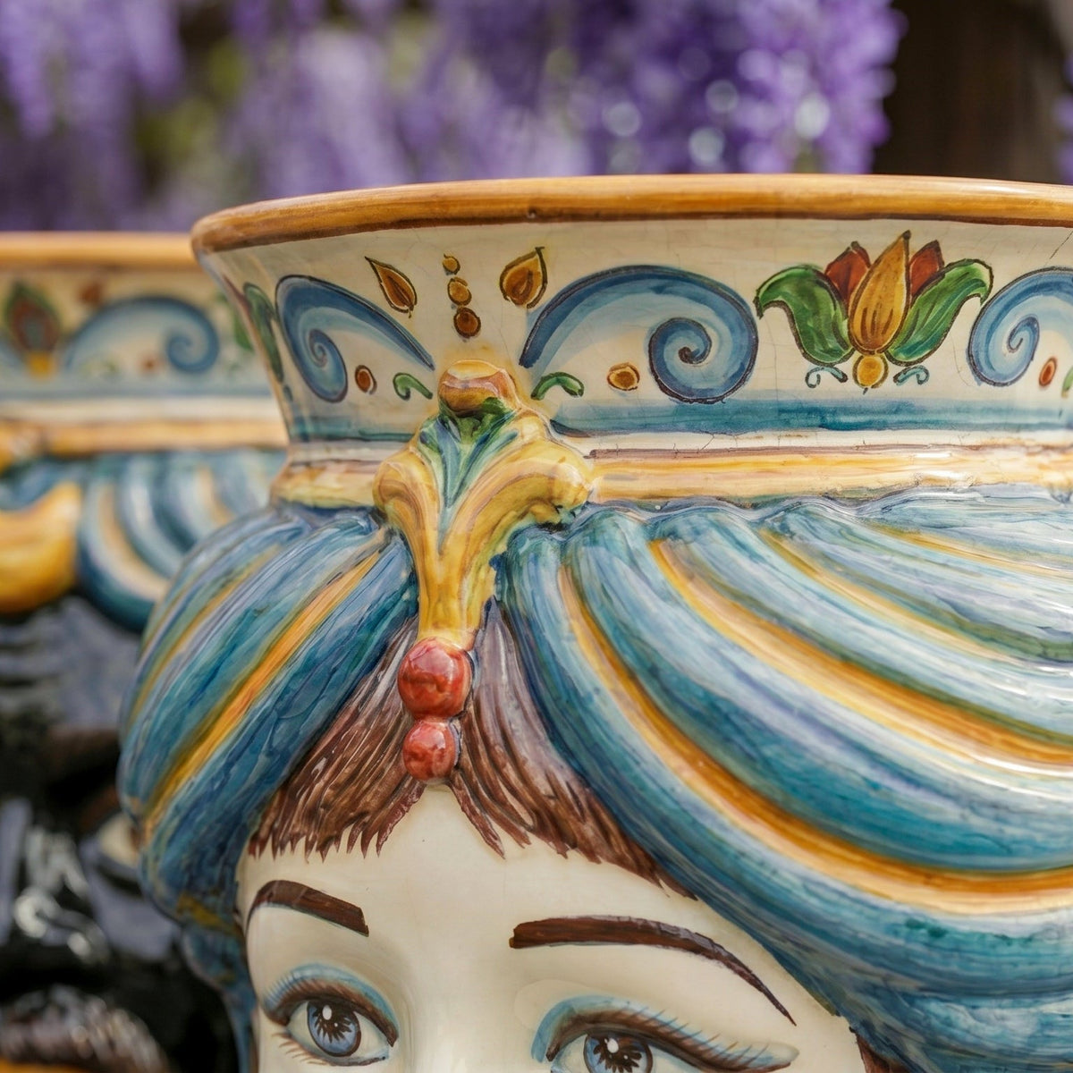 Testa di Moro, Woman without crown, Decoro Sicily, baroque decoration, turban. Sicilian ceramics from Caltagirone, Sofia