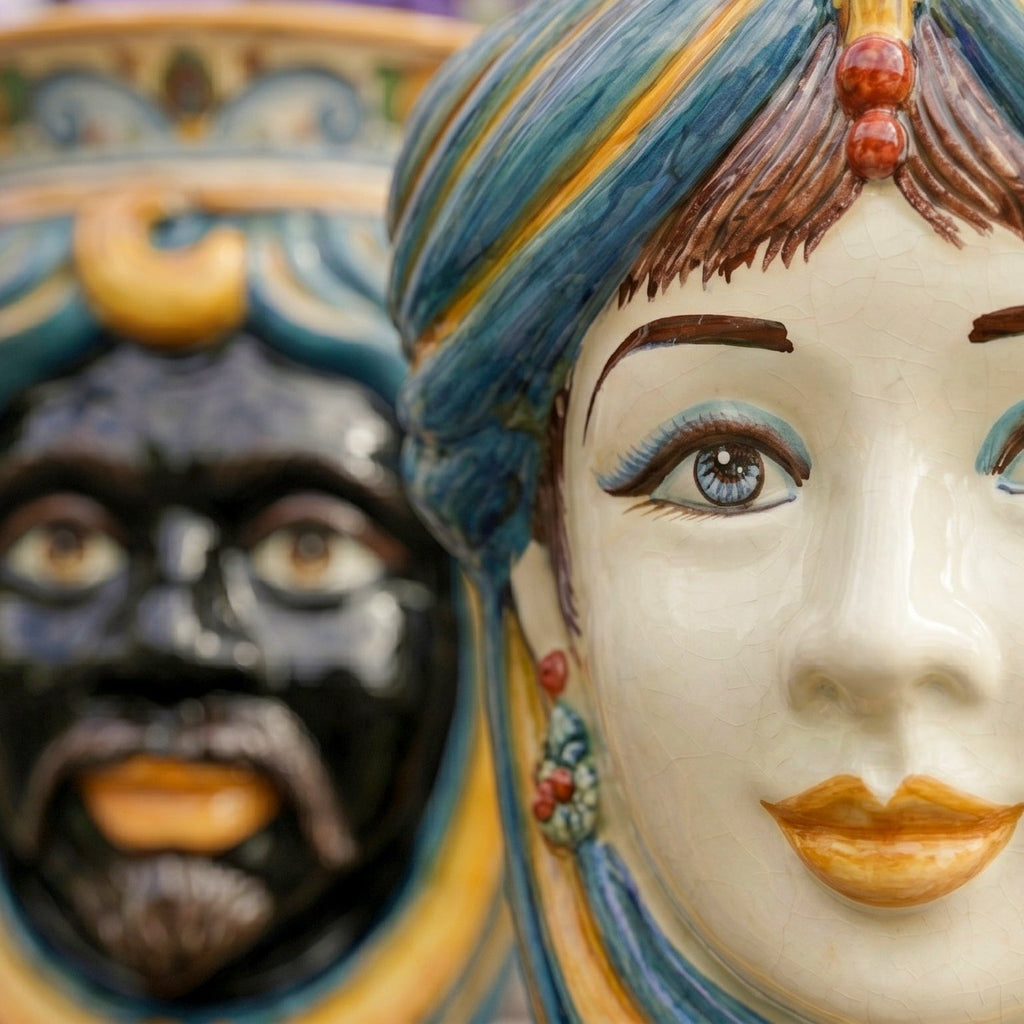 Testa di Moro, Woman without crown, Decoro Sicily, baroque decoration, turban. Sicilian ceramics from Caltagirone, Sofia