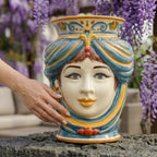 Testa di Moro, Woman without crown, Decoro Sicily, baroque decoration, turban. Sicilian ceramics from Caltagirone, Sofia