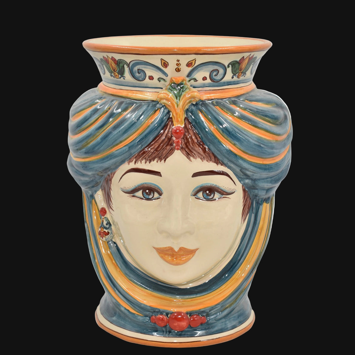 Testa di Moro, Woman without crown, Decoro Sicily, baroque decoration, turban. Sicilian ceramics from Caltagirone, Sofia