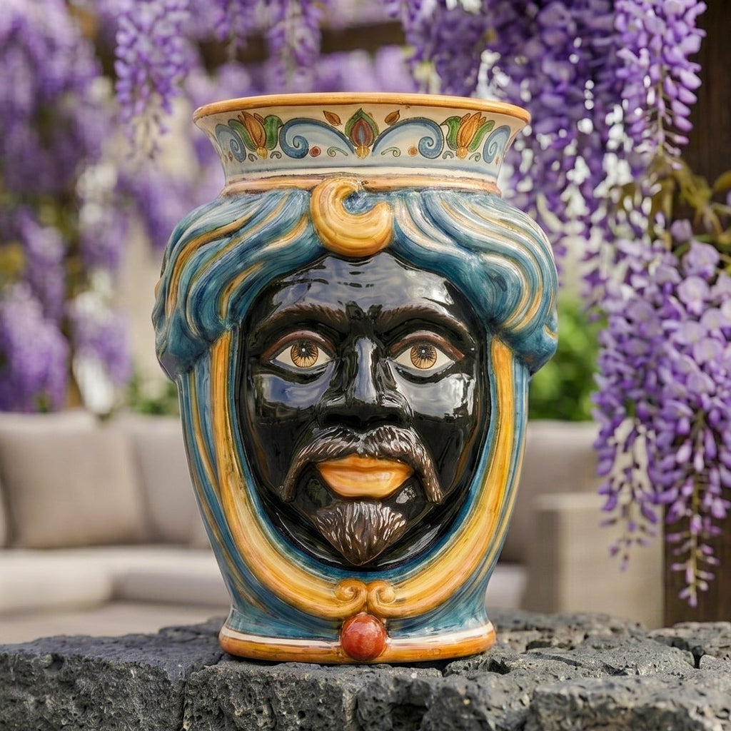 Testa di Moro, Man without crown, Decoro Sicily, baroque decoration, face. Ceramiche Sofia, Caltagirone
