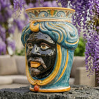 Testa di Moro, Man without crown, Decoro Sicily, baroque decoration, face. Ceramiche Sofia, Caltagirone