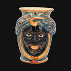 Testa di Moro, Man without crown, Decoro Sicily, baroque decoration, face. Ceramiche Sofia, Caltagirone