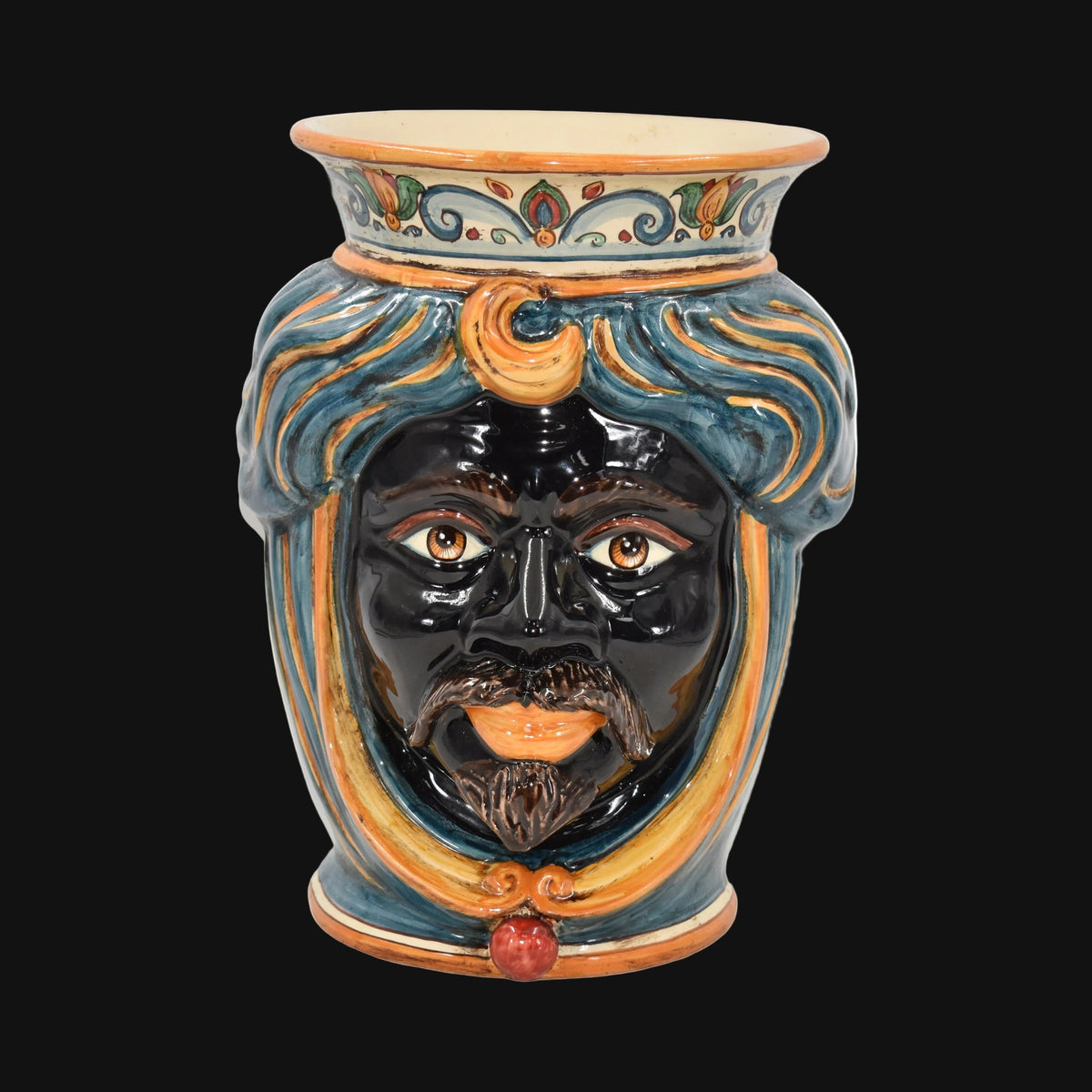 Testa di Moro, Man without crown, Decoro Sicily, baroque decoration, face. Ceramiche Sofia, Caltagirone