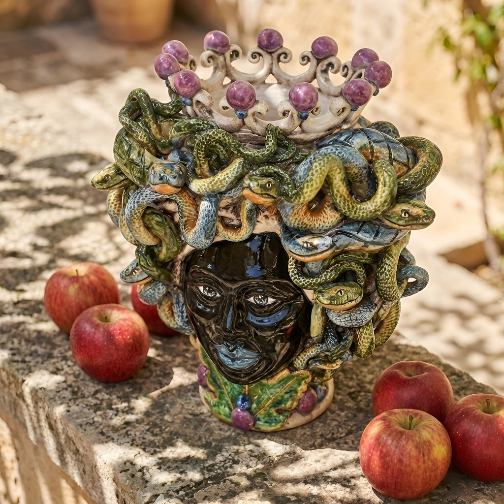 Medusa-Kopf, Glyzinien-Lüster, Schlangenhaar, Gorgone. Sizilianische Keramik aus Caltagirone, Sofia