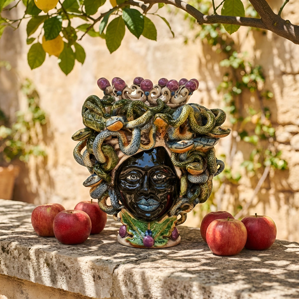 Medusa-Kopf, Glyzinien-Lüster, Schlangenhaar, Gorgone. Sizilianische Keramik aus Caltagirone, Sofia