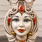 Testa di Moro h 38 cm / 15", Woman, Antique Mother of Pearl Gold and Lustre | Caltagirone Ceramics