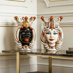 Testa di Moro h 38 cm / 15", Woman, Antique Mother of Pearl Gold and Lustre | Caltagirone Ceramics