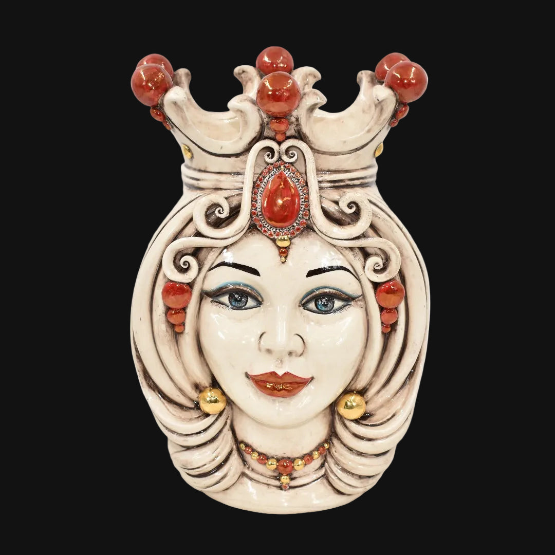 Testa di Moro h 38 cm / 15", Woman, Antique Mother of Pearl Gold and Lustre | Caltagirone Ceramics