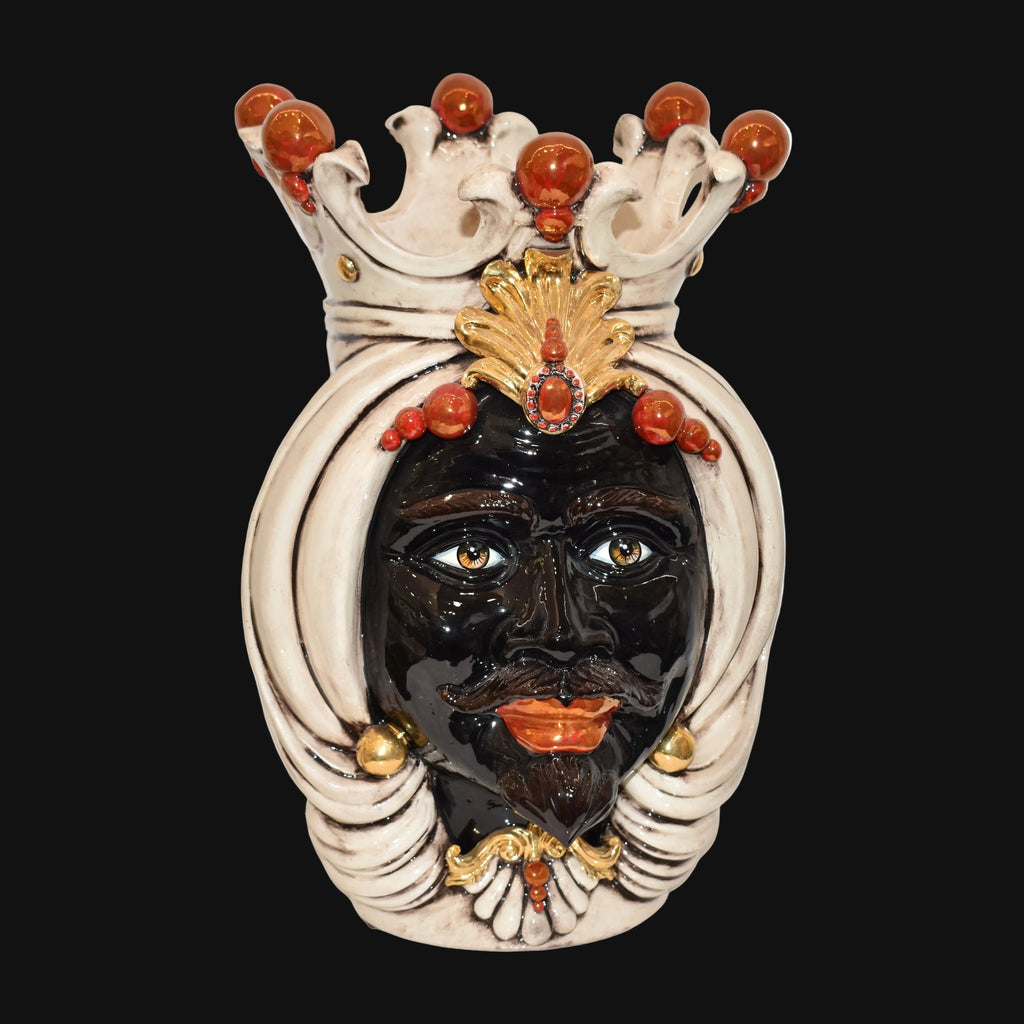Testa di Moro H 38 cm, Maurischer Mann, Antikes Perlmutt Gold und Lüster | Keramik aus Caltagirone