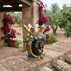 Testa di Moro with Prickly Pears, Moor Male, Blue and Orange. Ceramiche Sofia, Caltagirone