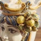 Lume a Testa con Limoni, Femmina, Blu e Arancio. Ceramiche Sofia, Caltagirone
