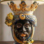 Head lamp with Lemons, Moor male, blue and orange. Sicilian ceramics from Caltagirone, Sofia