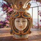 Testa di Moro, Frau, Blau und Orange. Sizilianische Keramik aus Caltagirone, Sofia