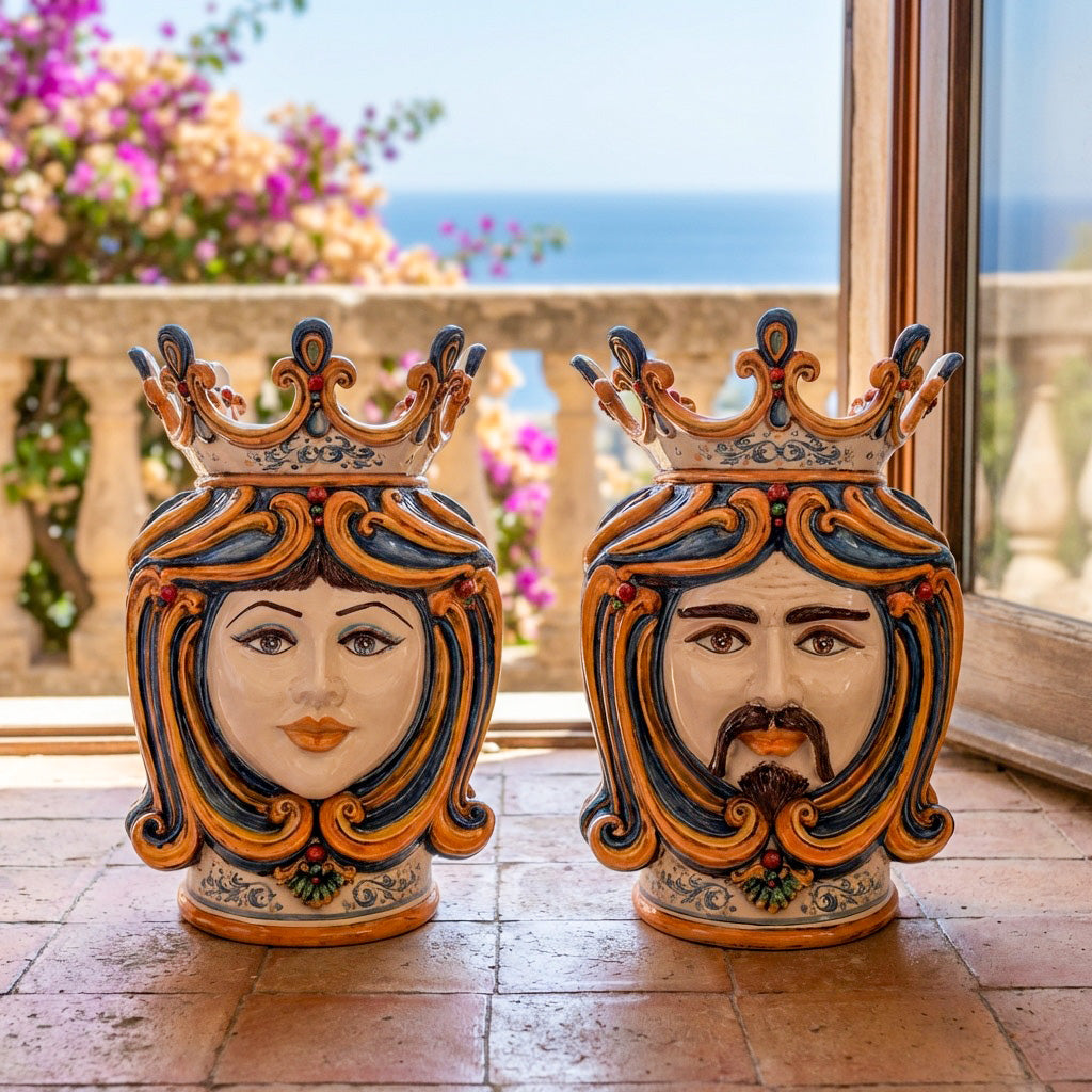 Testa di Moro, Frau, Blau und Orange. Sizilianische Keramik aus Caltagirone, Sofia