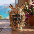 Testa di Moro, maurischer Mann, Blau und Orange. Ceramiche Sofia, Caltagirone