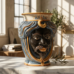 Testa di Moro con Corona, Maschio Moro, Blu e Arancio, volto. Ceramiche Sofia, Caltagirone