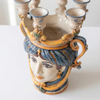 Testa di Moro Candeliere, Frau, Blau und Orange. Sizilianische Keramik aus Caltagirone, Sofia