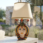 Head lamp, Woman, blue and orange. Ceramiche Sofia, Caltagirone