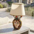 Head lamp, Woman, blue and orange. Ceramiche Sofia, Caltagirone