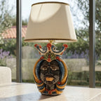 Head-shaped lamp, Moor male, blue and orange. Sicilian ceramics from Caltagirone, Sofia