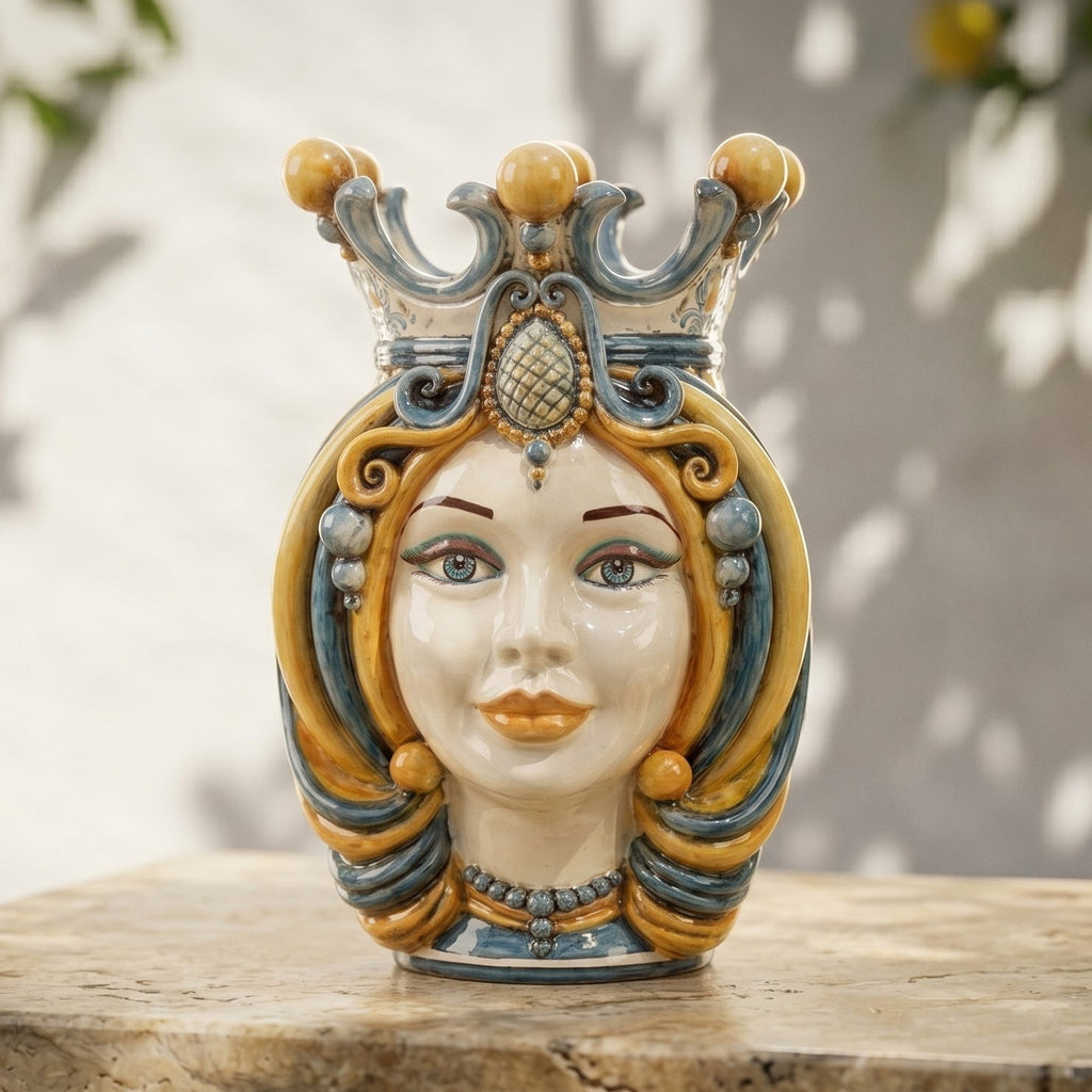 Testa di Moro, Donna, Blu e Arancio. Ceramiche Sofia, Caltagirone