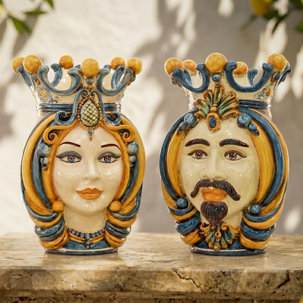 Testa di Moro, Donna, Blu e Arancio. Ceramiche Sofia, Caltagirone