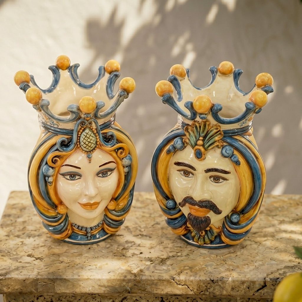 Testa di Moro, Blau und Orange. Ceramiche Sofia, Caltagirone