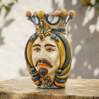 Testa di Moro, weißer Mann, Blau und Orange. Ceramiche Sofia, Caltagirone