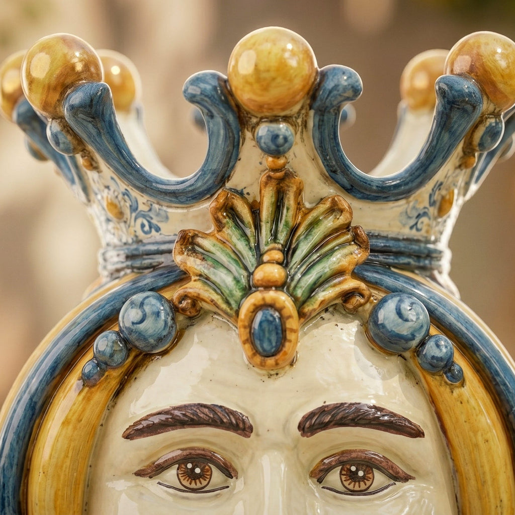 Testa di Moro, weißer Mann, Blau und Orange. Ceramiche Sofia, Caltagirone