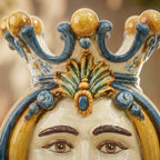 Testa di Moro, weißer Mann, Blau und Orange. Ceramiche Sofia, Caltagirone
