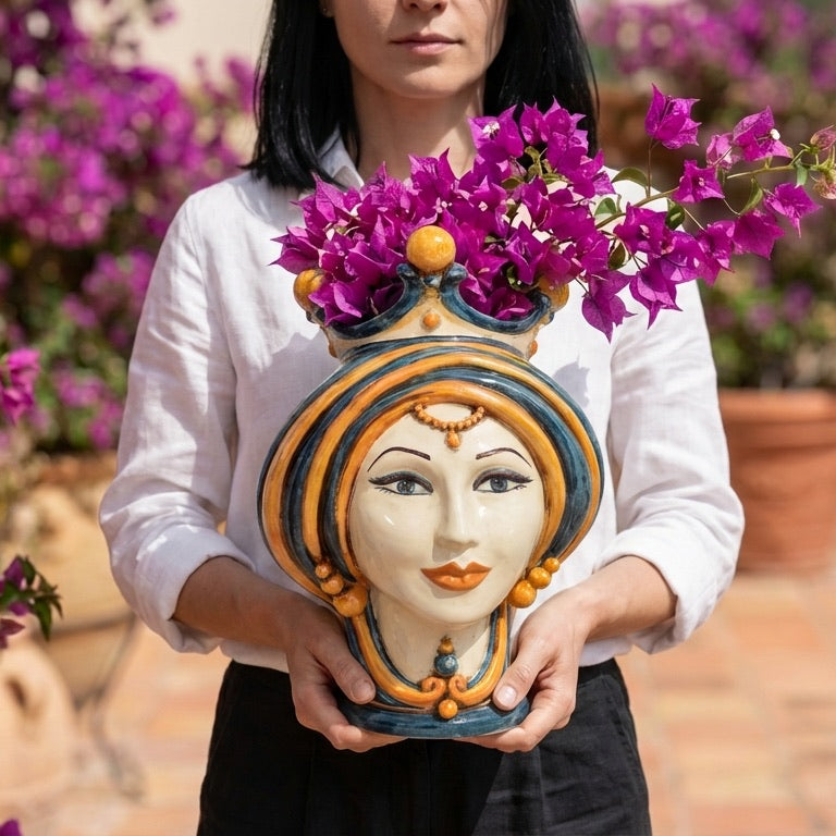 Testa di Moro, blue and orange. Sicilian ceramics from Caltagirone, Sofia