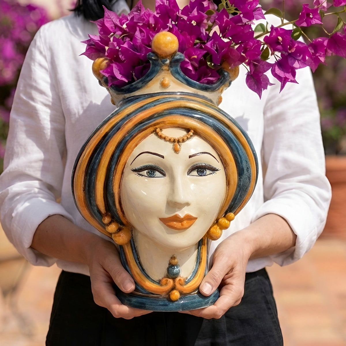 Testa di Moro, blue and orange. Sicilian ceramics from Caltagirone, Sofia