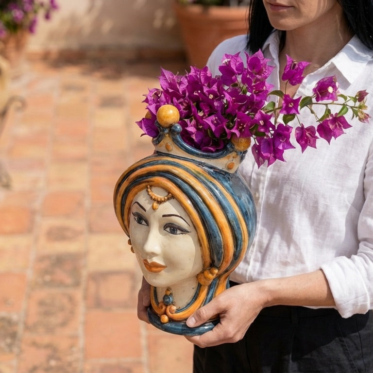Testa di Moro, blue and orange. Sicilian ceramics from Caltagirone, Sofia