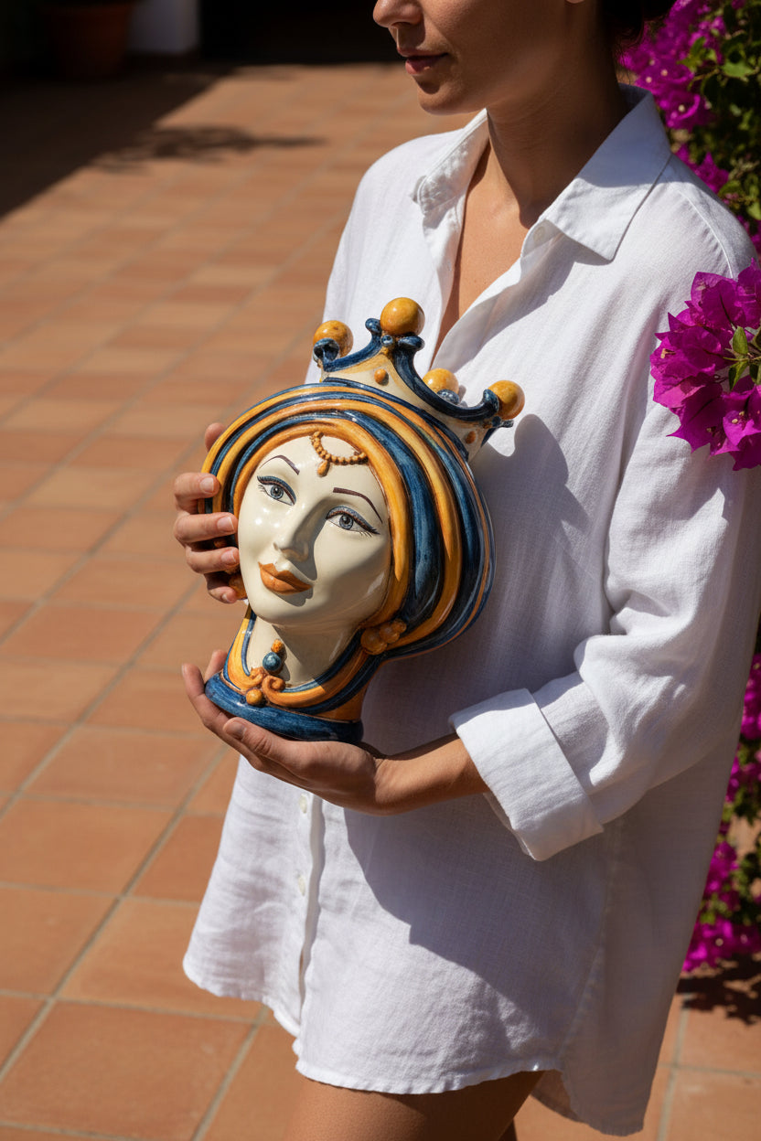 Testa di Moro, blue and orange. Sicilian ceramics from Caltagirone, Sofia