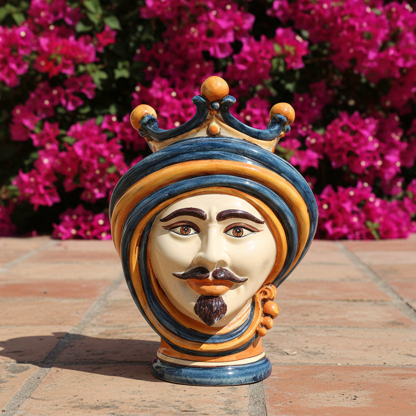 Testa di Moro, Man, Blue and Orange. Ceramiche Sofia, Caltagirone
