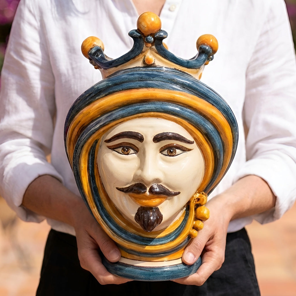 Testa di Moro, Man, Blue and Orange. Ceramiche Sofia, Caltagirone