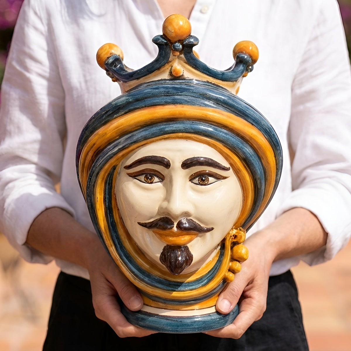 Testa di Moro, Man, Blue and Orange. Ceramiche Sofia, Caltagirone