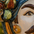 Testa di Moro with Figs, White Male, blue and orange, prickly pear in relief. Ceramiche Sofia, Caltagirone