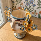 Testa di Moro with Flowers, Blue and Orange. Sicilian ceramics from Caltagirone, Sofia