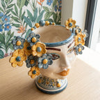 Testa di Moro with Flowers, Blue and Orange. Sicilian ceramics from Caltagirone, Sofia