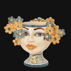 Testa di Moro with Flowers, Blue and Orange. Sicilian ceramics from Caltagirone, Sofia