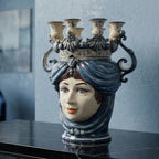Testa di Moro Candeliere, woman, Mono Blue. Sicilian ceramics from Caltagirone, Sofia