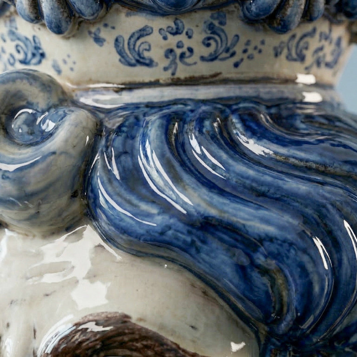 Testa di Moro Candeliere, White Male, Mono Blue. Sicilian ceramics from Caltagirone, Sofia