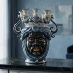 Testa di Moro Candeliere, Moor male, Mono Blue. Ceramiche Sofia, Caltagirone
