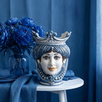 Testa di Moro mit Perlen, Frau, Mono Blau. Ceramiche Sofia, Caltagirone